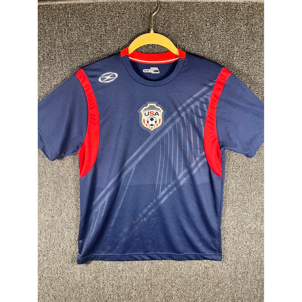 Xara Kids USA Soccer Jersey Navy Blue Red Short Sleeve Sport Shirt Size Small